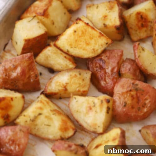 ranch potatoes on a baking sheet, golden and perfectly roasted.
