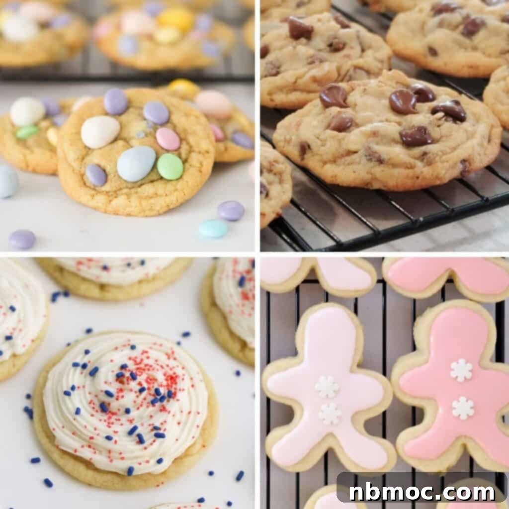 A collage of four different best cookie recipes, showcasing the variety of treats available.