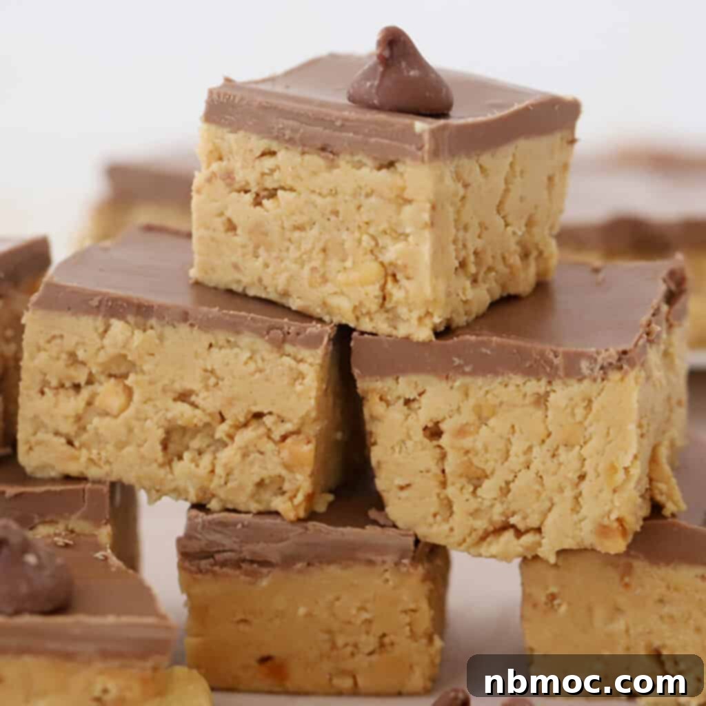 Homemade peanut butter bars, an easy no-bake recipe perfect for a quick dessert.