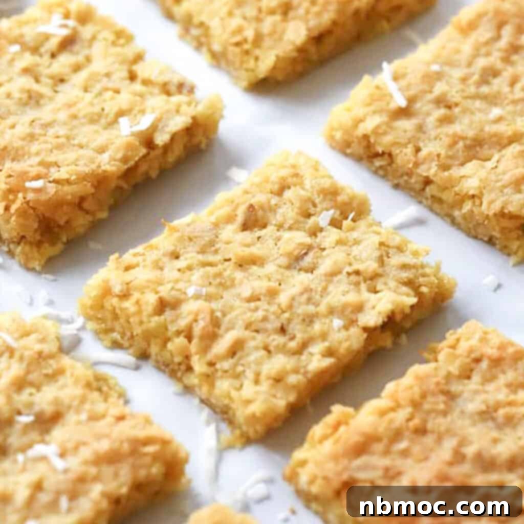 Delicious Coconut Cookie Bars recipe, showcasing a batch ready to be served.