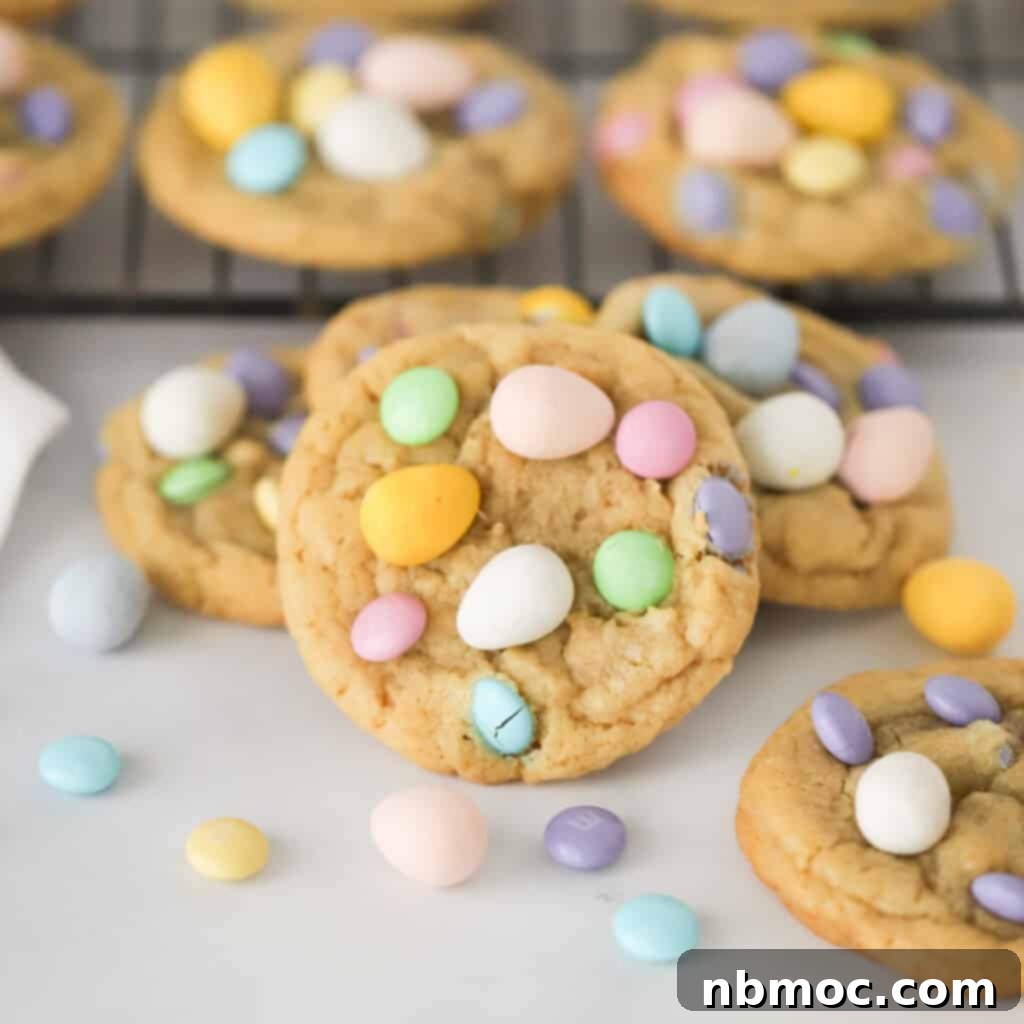 Easy Cadbury cookies featuring M&Ms and Cadbury eggs, delightful mini egg Easter cookies or Easter egg cookies.