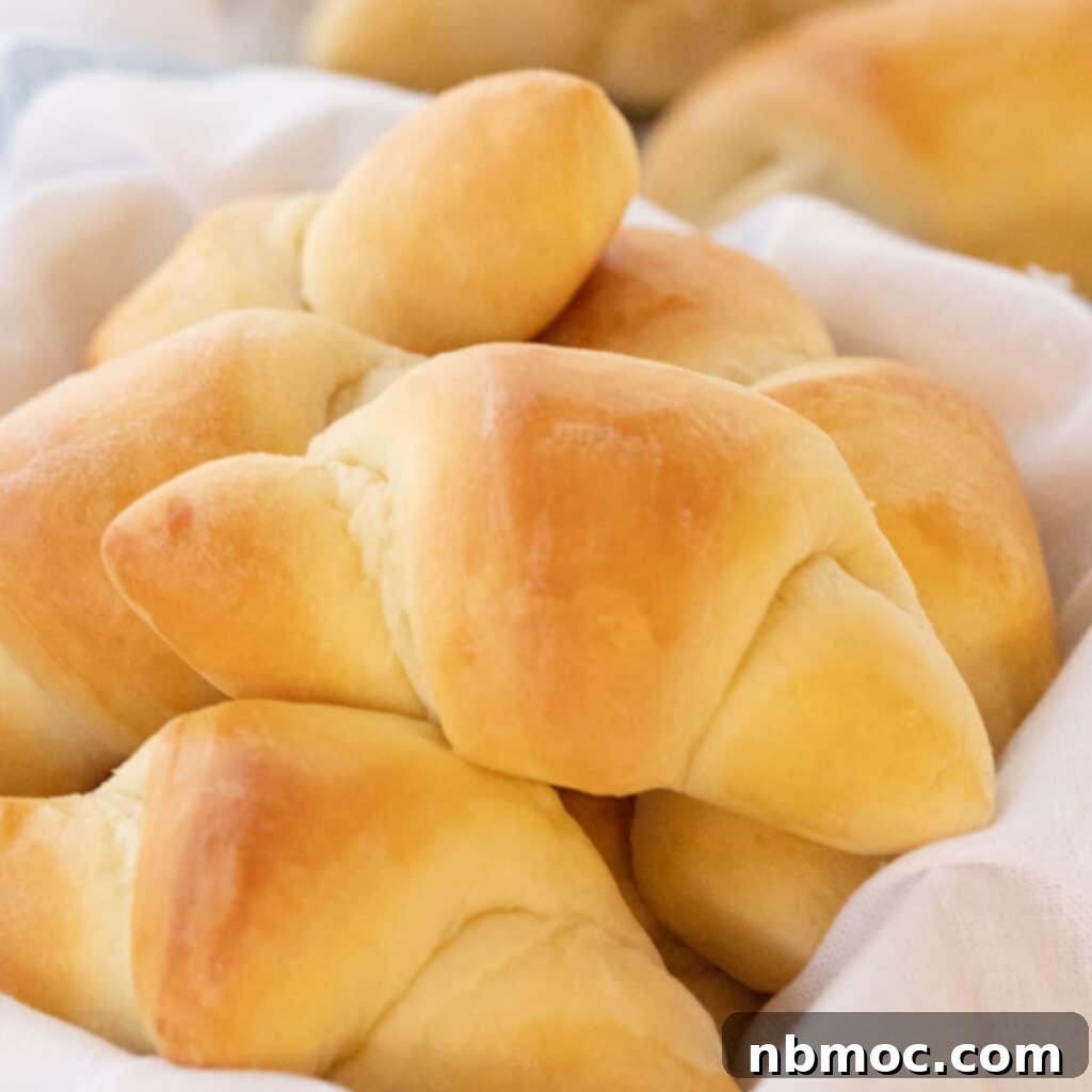 A bowl overflowing with golden-brown homemade crescent rolls, showcasing these delightful crescent rolls recipes as easy Thanksgiving side dishes.
