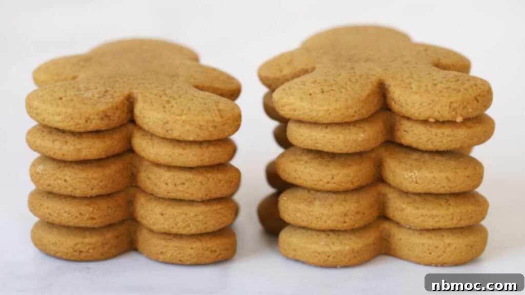 Perfectly Spiced Gingerbread Men 3 gingerbread men, cooked and cooled, in a stack. best gingerbread cookies recipe, perfect for using along with our easy gingerbread icing recipe.