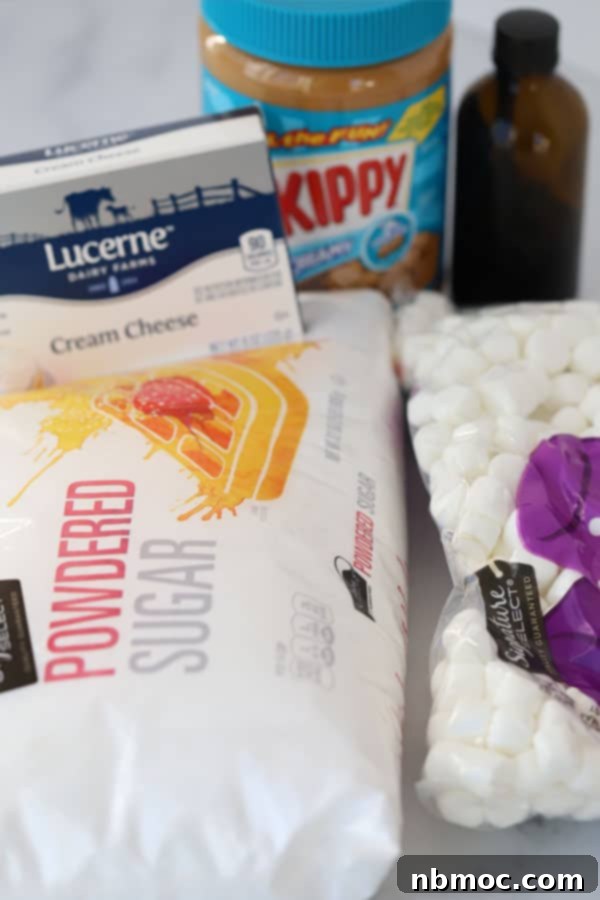 ingredients for making buckeye dip with cream cheese, easy buckeye dip recipe, dessert dips easy.