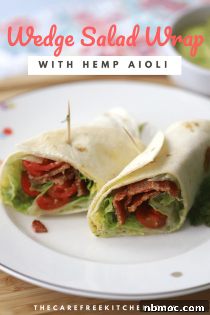 Close-up of a perfectly rolled Wedge Salad Wrap, ready to eat