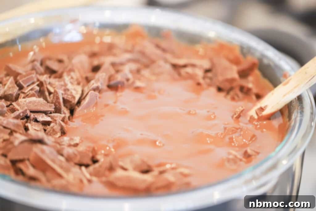 Melting chocolate for dipping.