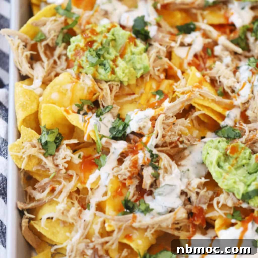pork carnitas nachos recipe, nachos carnitas, pulled pork nachos, easy game day foods.