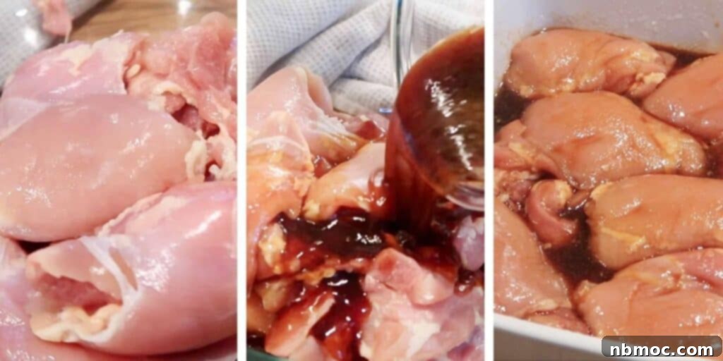 Soy sauce honey chicken thighs, ready to cook.