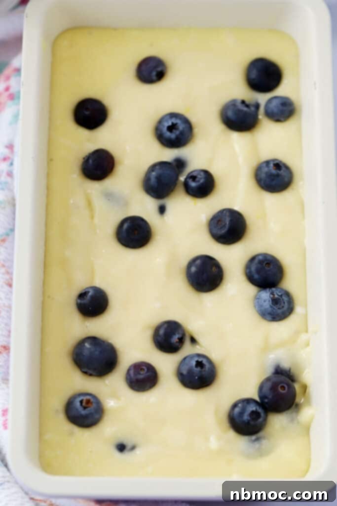 Bright Blueberry Lemon Loaf 4 A close-up shot of the simple and easy recipe for lemon blueberry bread, showing a quick bread texture.
