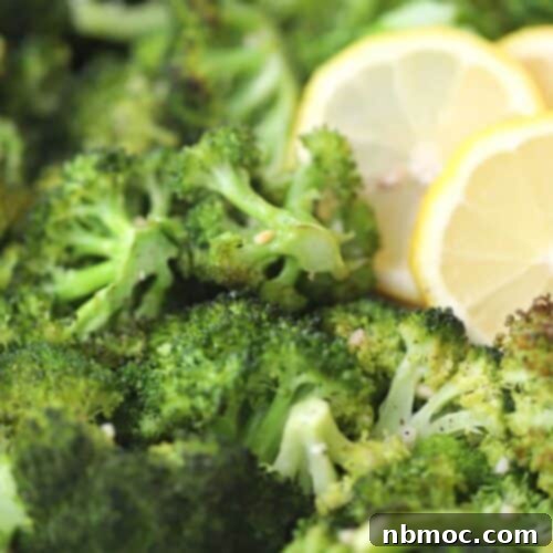 Crispy Garlic Lemon Broccoli 5 Roasted broccoli in a baking dish, a delicious and easy side dish.