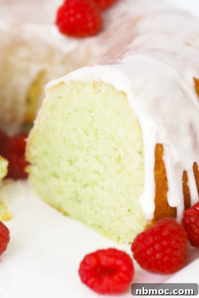 Verdant Lime Crown 2 A lime bundt cake topped with vanilla glaze.