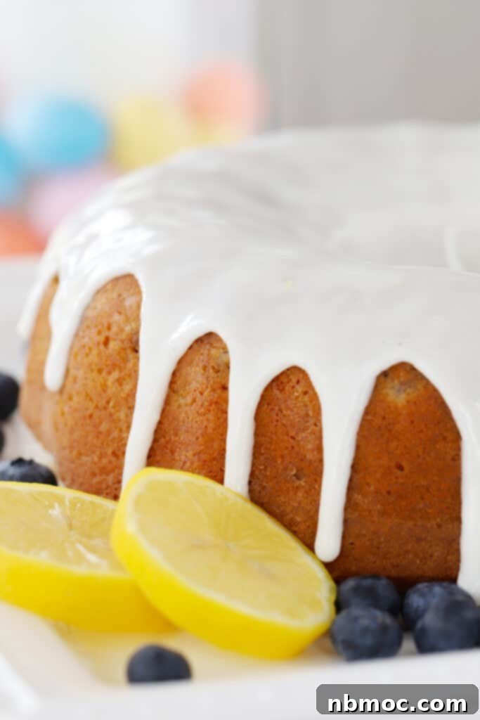 lemon blueberry bundt cake recipe with lemon icing on top