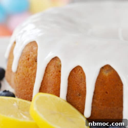 lemon blueberry bundt cake recipe with lemon icing on top