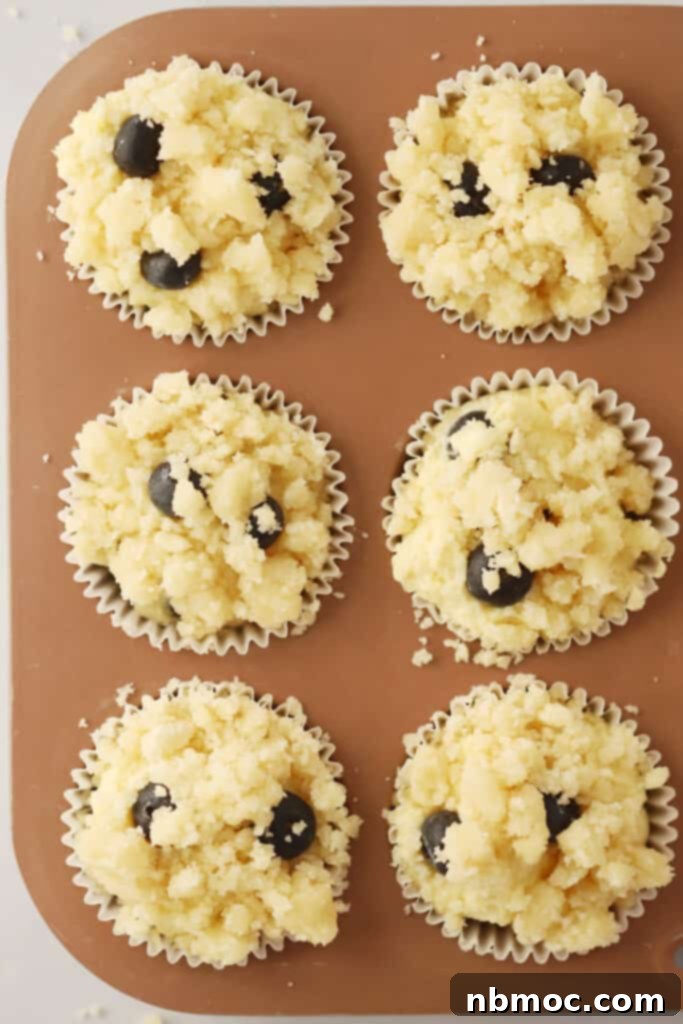 Sunshine Berry Muffins 4 Beautifully baked lemon blueberry muffins with a golden streusel topping, ready to be enjoyed