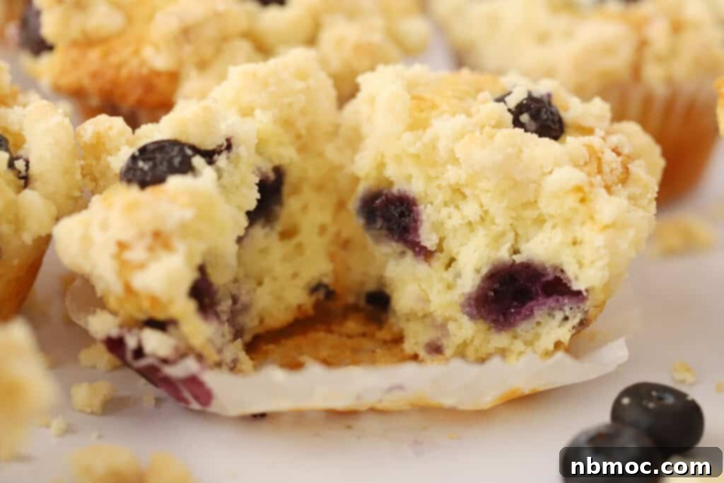 Sunshine Berry Muffins 5 A close-up of a recipe for lemon muffins with blueberries, showing the golden texture