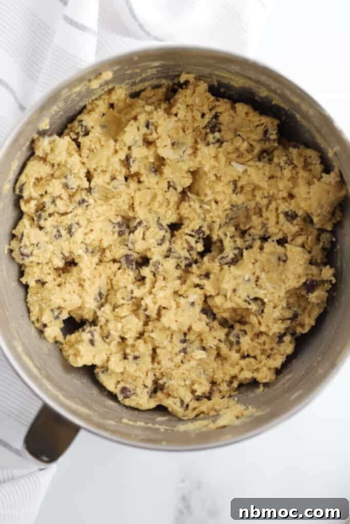 Simply Delicious Chewy Cowboy Cookies 3 A mixing bowl full of this recipe for cowboy cookies.