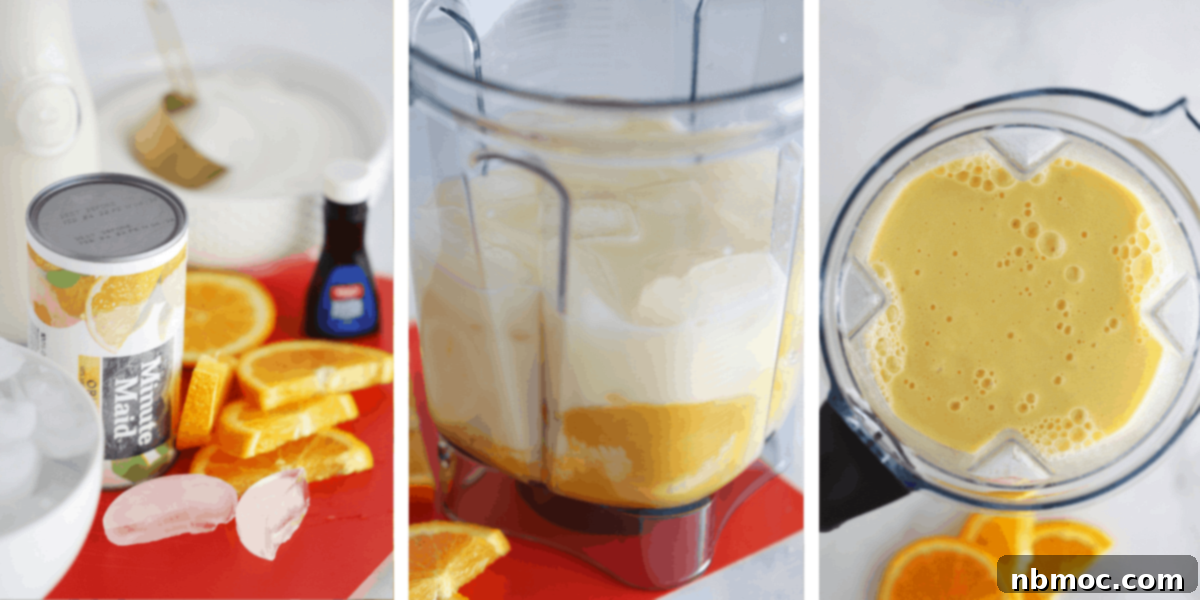 Frothy Orange Dream 4 Ingredients to make an orange julius in a blender.