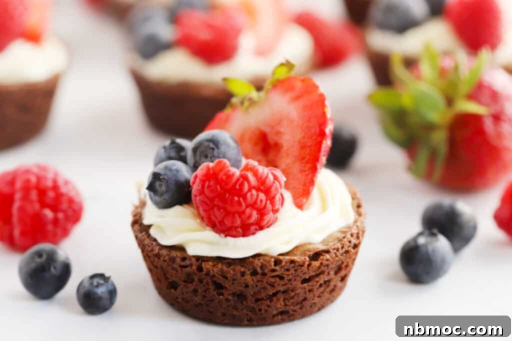 Chocolate Fudge Poppers 4 Mini cheesecake brownie bites topped with a vibrant array of fresh berries.