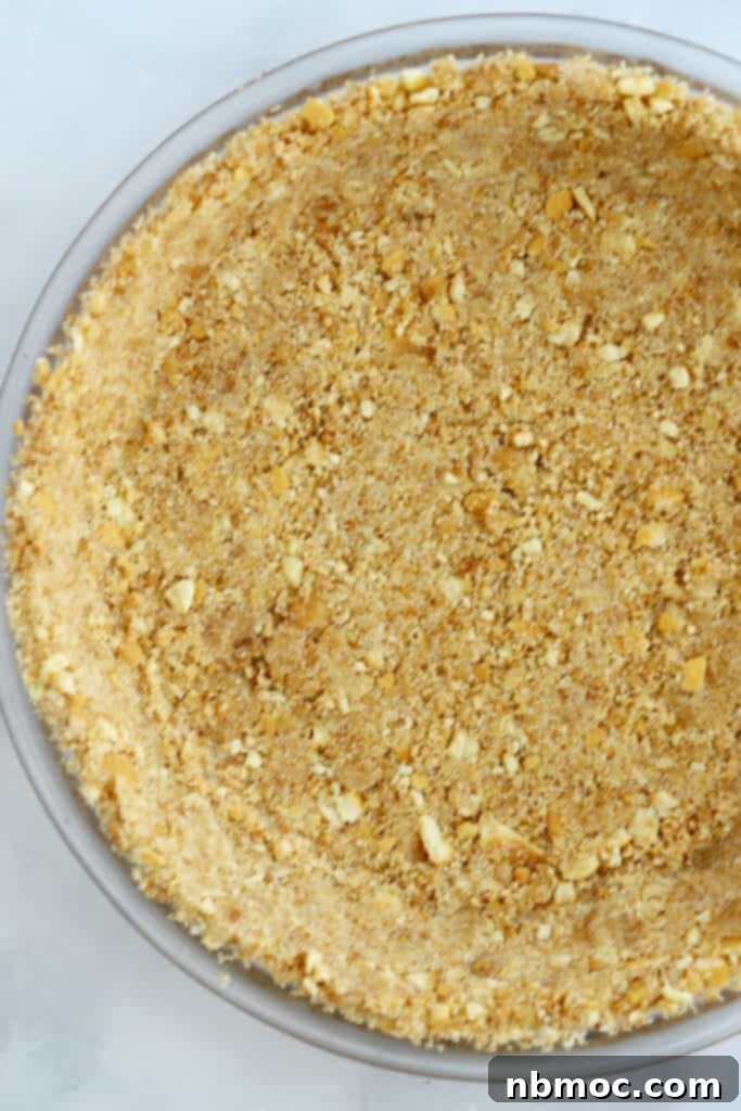 Dreamy Nilla Wafer Pie Crust 4 A vanilla wafer pie crust in a pie plate.