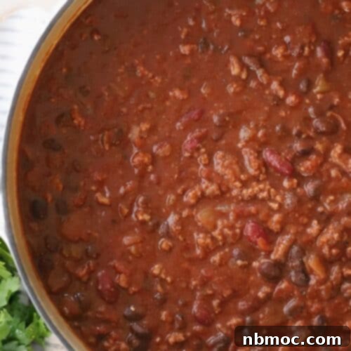 Ultimate Beef Chili 5 chili recipe with pinto beans in a large dutch oven, easy chili recipe