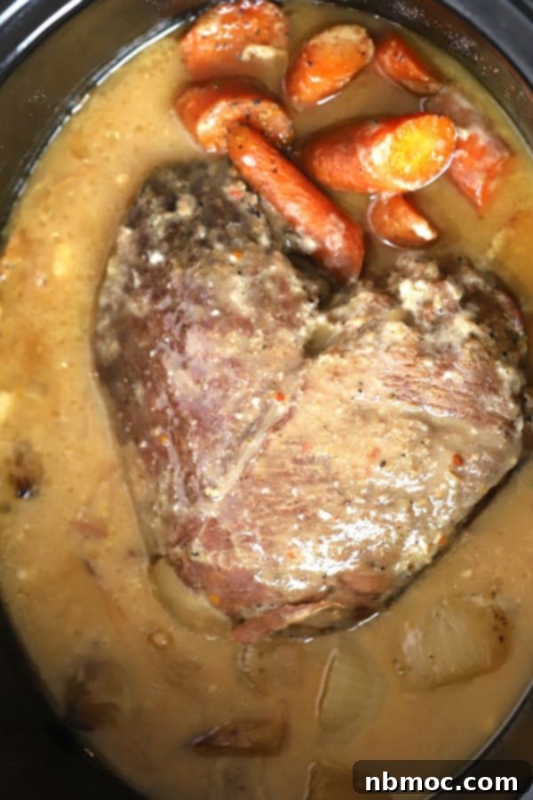 slow cooker beef rump roast crock pot recipe with vegetables, showing how to cook rump roast for a tender meal.