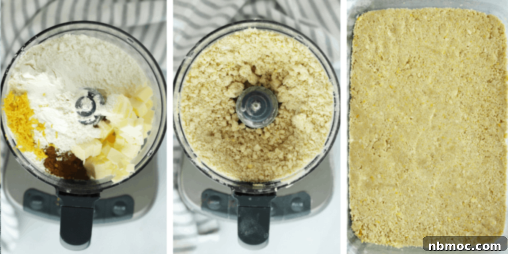 A step-by-step visual guide on how to prepare the crumb topping for blackberry bars.