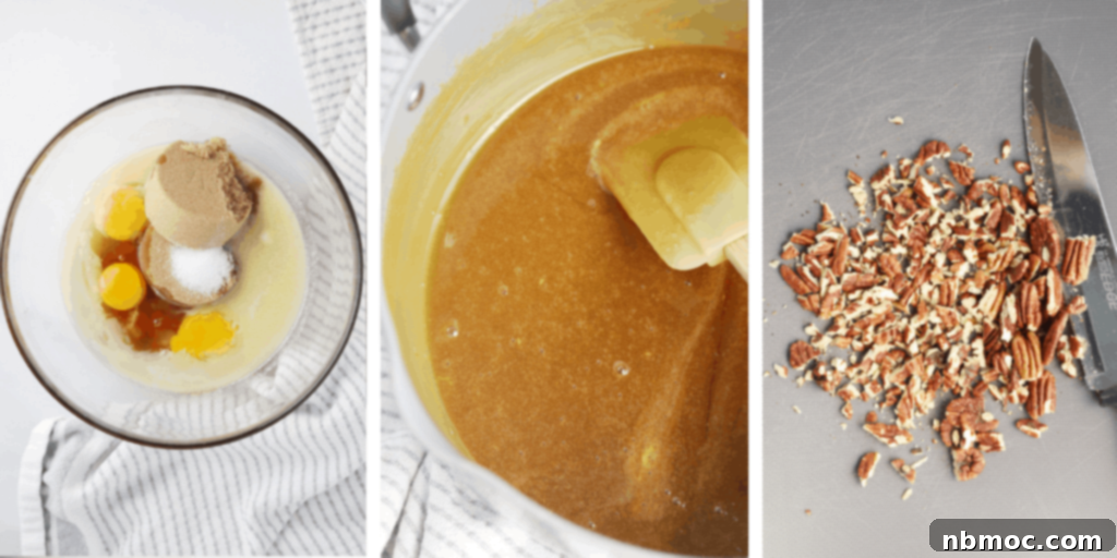 Decadent Caramel Pecan Bliss 4 A visual guide on how to prepare the rich caramel filling for a delicious pecan caramel pie.