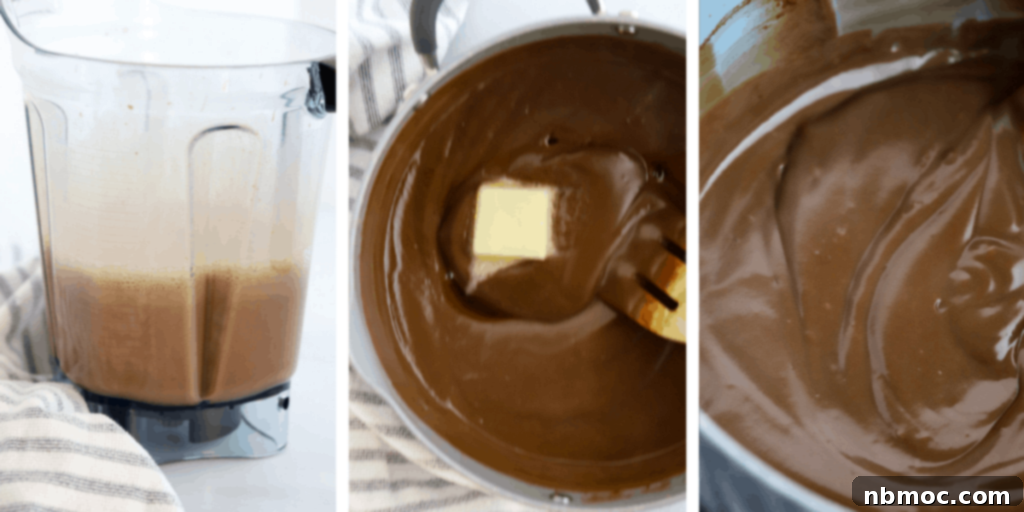 Velvety Chocolate Indulgence 4 Three photos showing how to make chocolate cream pie with oreo crust.