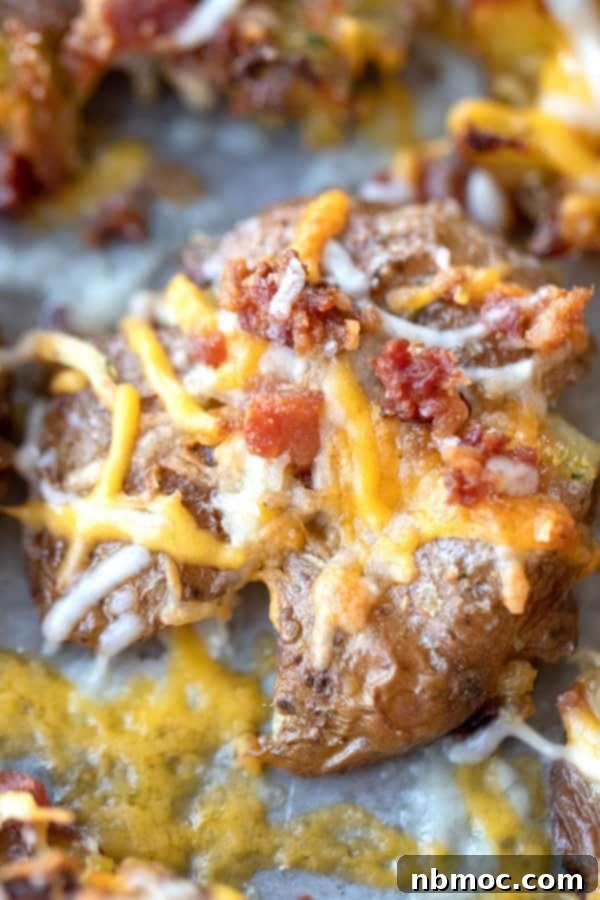 How to make cheese smashed potatoes topped with bacon bits.