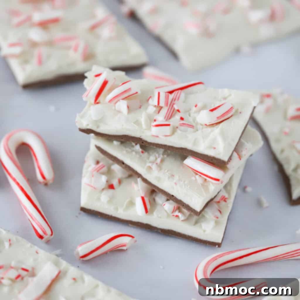 Festive Peppermint Bark candy recipe, a perfect homemade Christmas candy for the holidays.