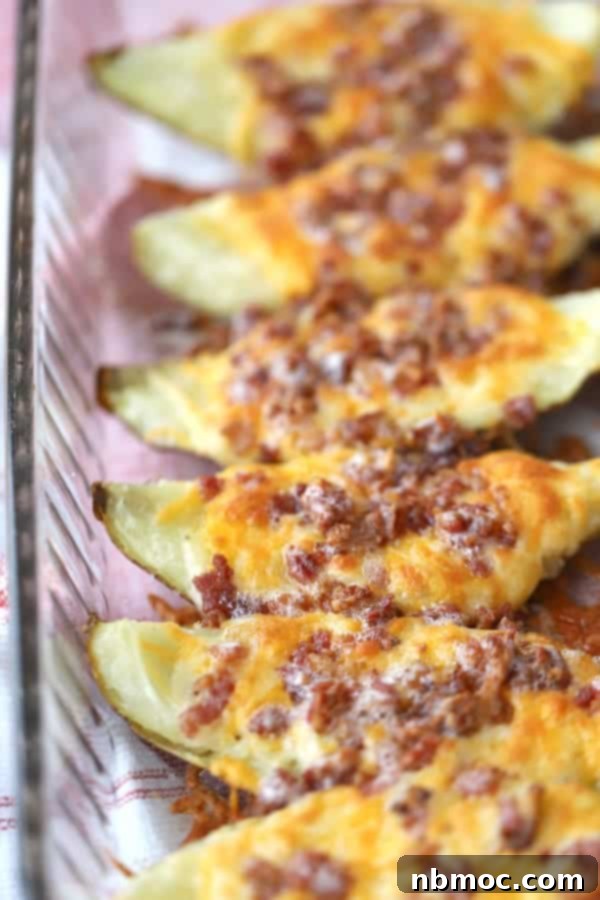 best potato skins recipe in a baking dish. how to make potato skins, stuffed potato skins; potato skin recipe.