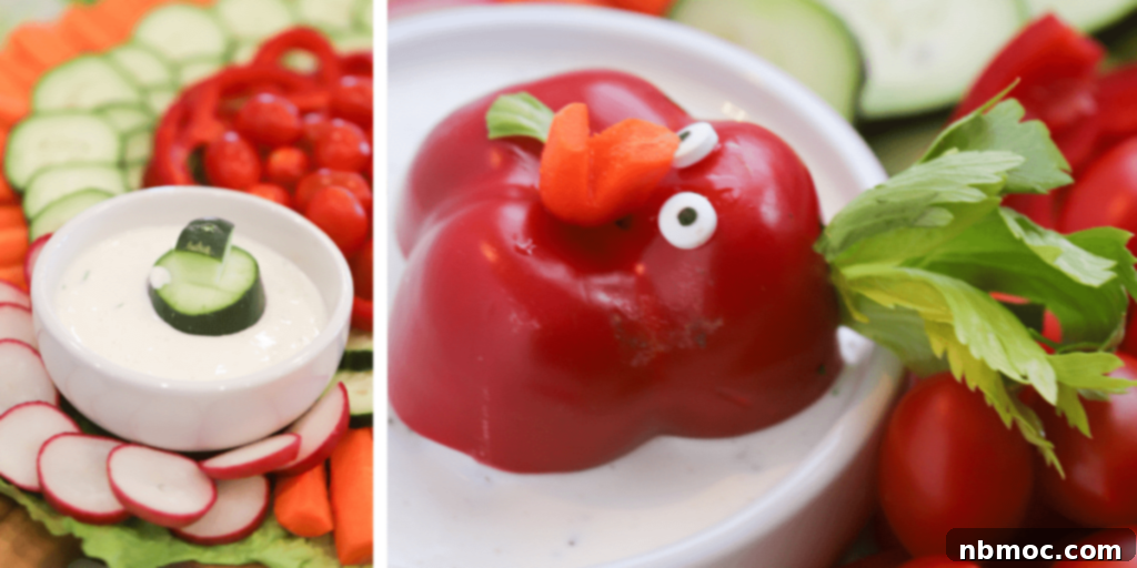 Thanksgiving themed veggie tray with an array of fresh vegetables and dip in a festive bowl, offering various vegetable platter ideas.