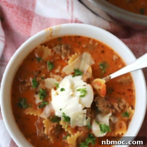 easy lasagna soup recipe in a bowl