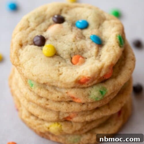 homemade m and m cookies stacked