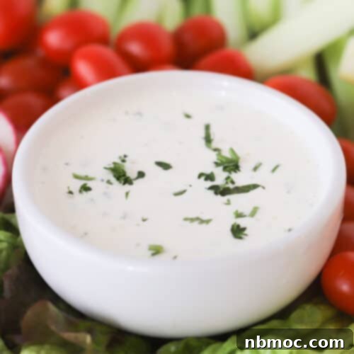 Homemade ranch dressing recipe served in a white bowl, illustrating how to easily make ranch at home.