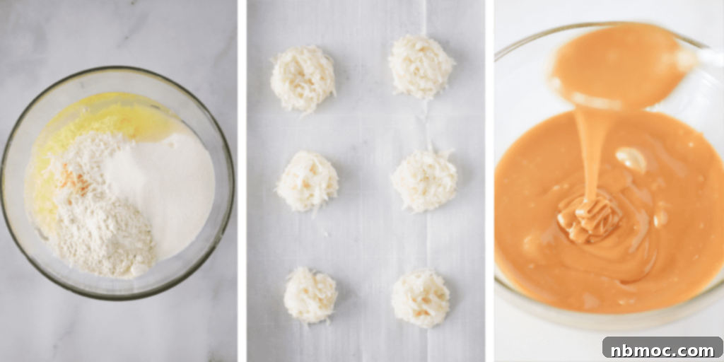 How to make easy Coconut Macaroons at home, macaroons coconut with chocolate and caramel.