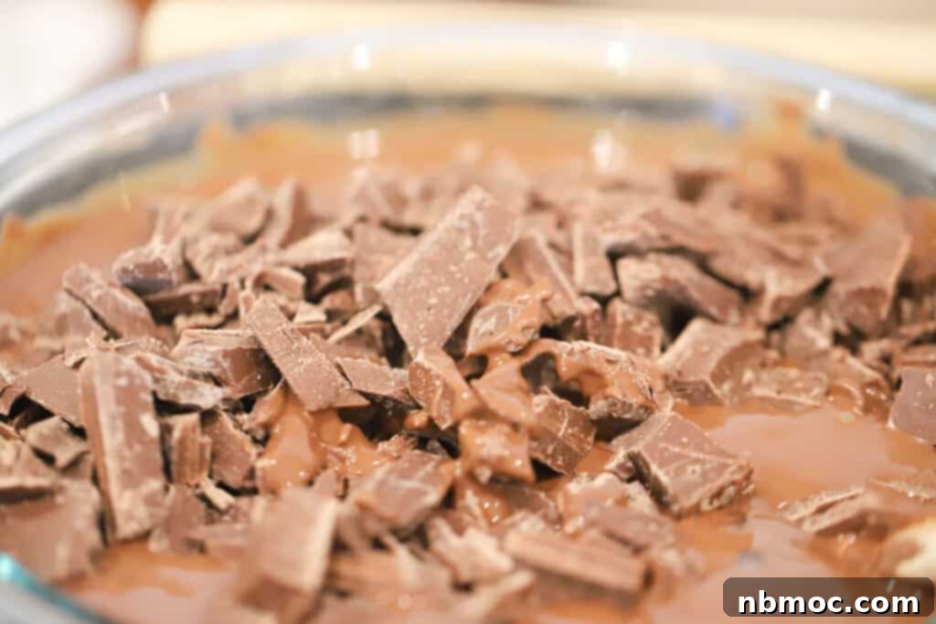 Decadent Chocolate Cascade 3 Melting chocolate in a large glass bowl.