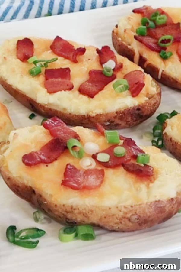 The best twice baked potato recipe, topped with cheese and bacon, serving as a rich and flavorful side dish.