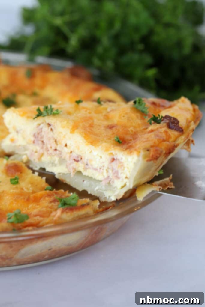 A potato crusted quiche, golden and savory, an easy and unique potato breakfast recipe for brunch.