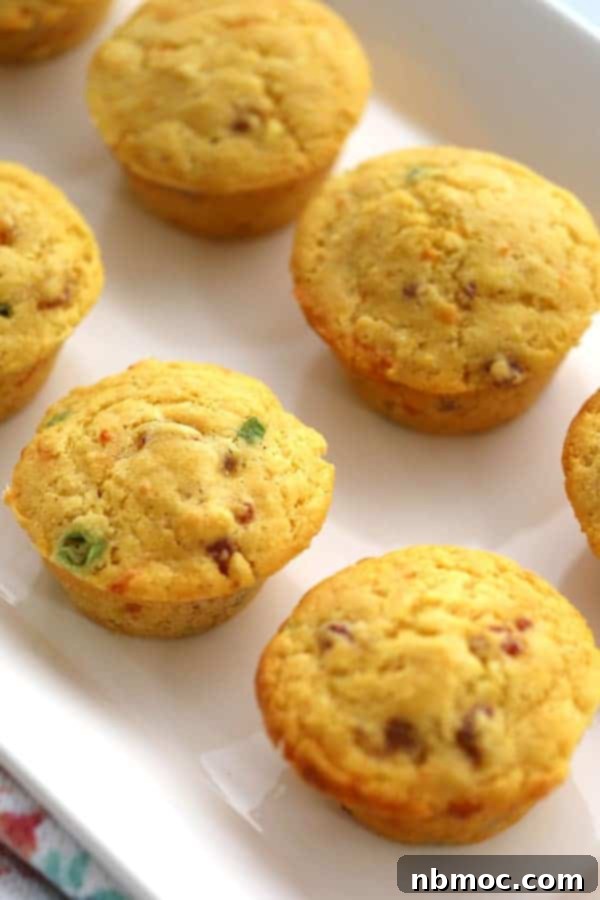 Ham and cheese cornmeal muffins, studded with green onions, perfect as a side or for breakfast.