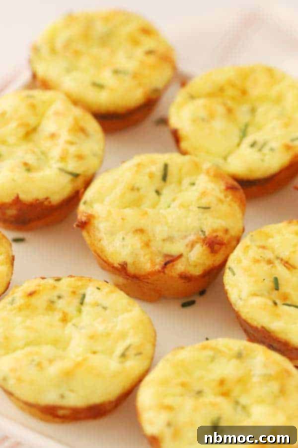 A selection of savory mini quiches, ideal as make-ahead brunch menu ideas for a crowd, showcasing their golden crust and fluffy filling.