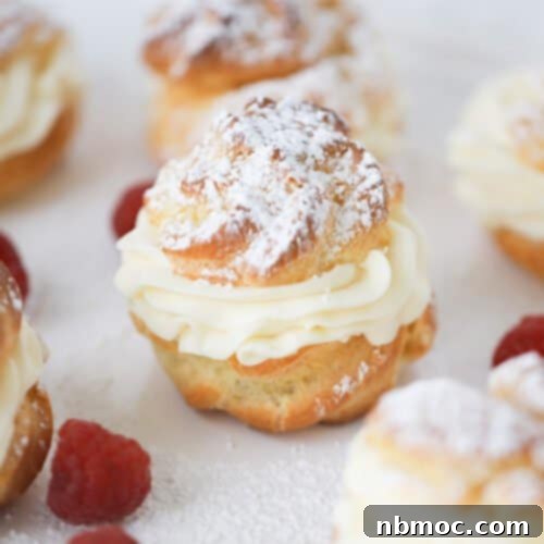 Pâte À Choux with custard filling, cream puffs with custard filling, custard cream puffs.