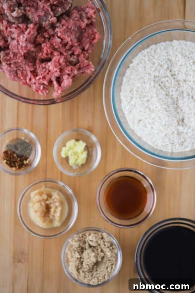 Ingredients for making korean ground beef in separate ramekins on a table.