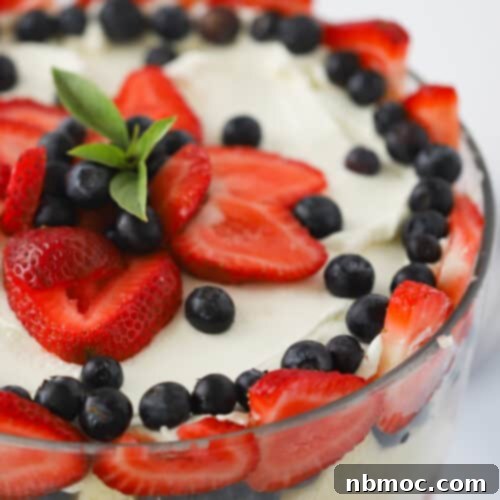 Best berry trifle recipe made with pound cake, an easy 4th of July dessert.