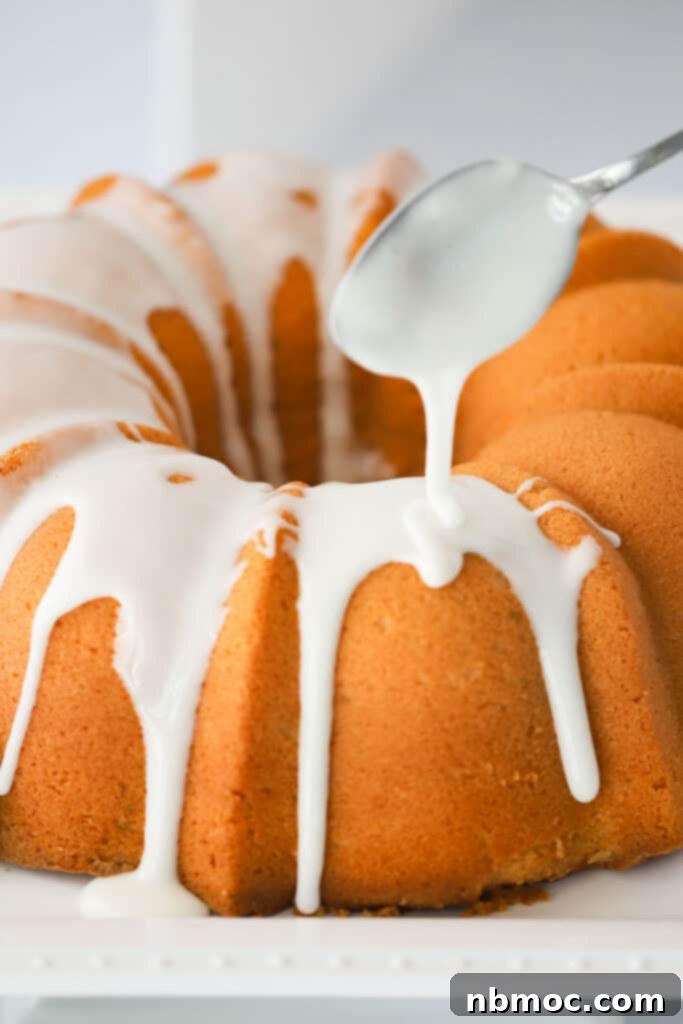 Florida Keys Pound Delight 6 lime bundt cake being glazed