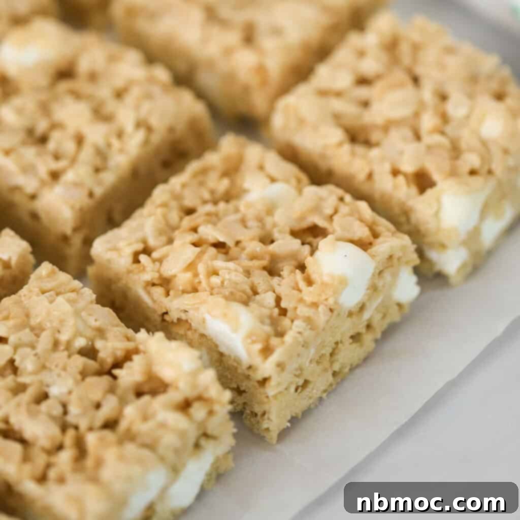 21+ Decadent Caramel Dessert Recipes 24 Delicious salted caramel Rice Krispies treats, ready for serving.