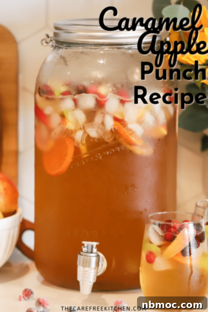 21+ Decadent Caramel Dessert Recipes 25 A large pitcher of Caramel Apple Punch, garnished with ice cubes, sliced apples, oranges, and cranberries.