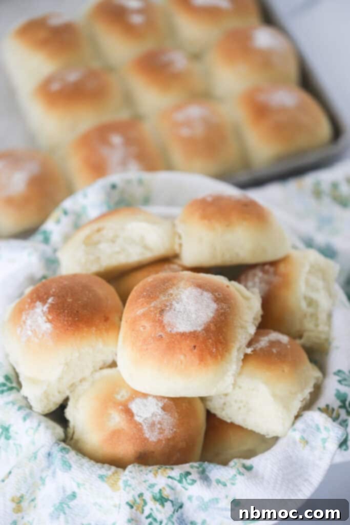 A serving basket full of Potato Rolls and lined with a decorative cloth. This recipe shows how to make this potato bread rolls recipe.