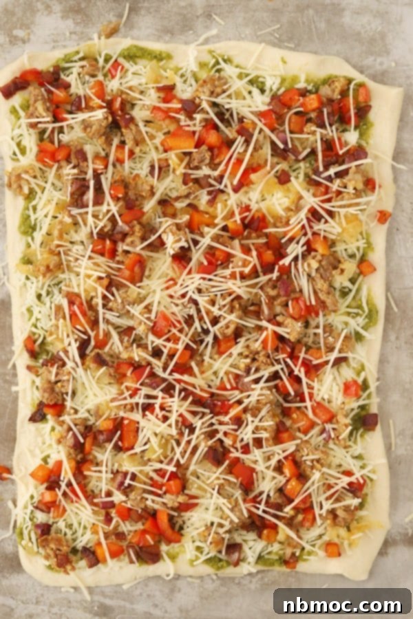 Ultimate Pesto Sausage Flatbread 3 Easy sausage flatbread recipe, flatbread pizza recipe ideas, sausage pizza toppings.