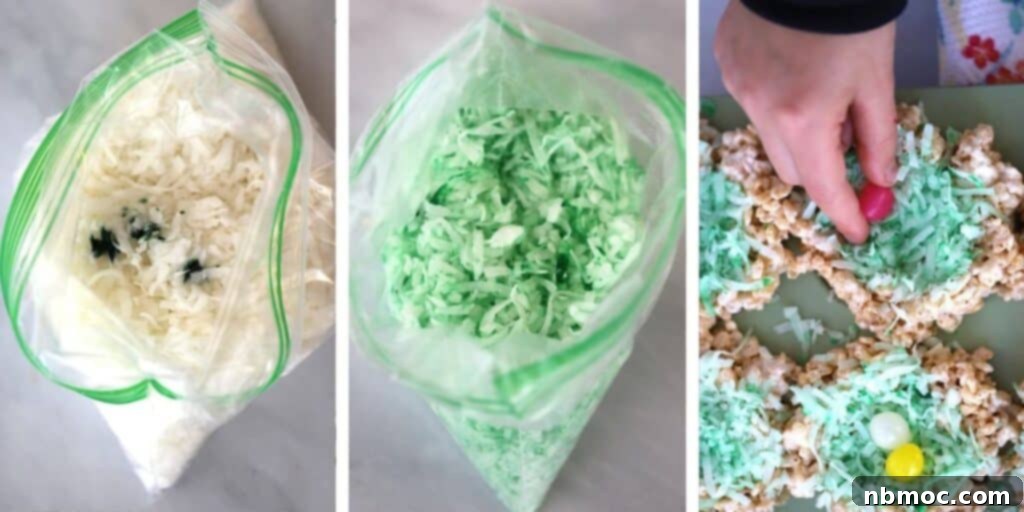 How to make easter rice krispies, rice krispies bird nests process shots.